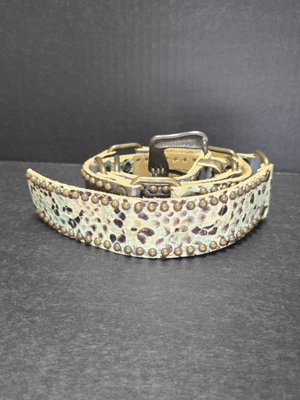 Vintage Leatherock Studded Snakeskin Leather Link Belt USA